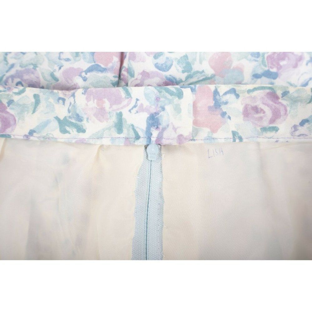 Vintage 1980s Womans Midi Skirt Suit M Blazer Pastel Floral Puff Sleeves Purple - Picture 9 of 12